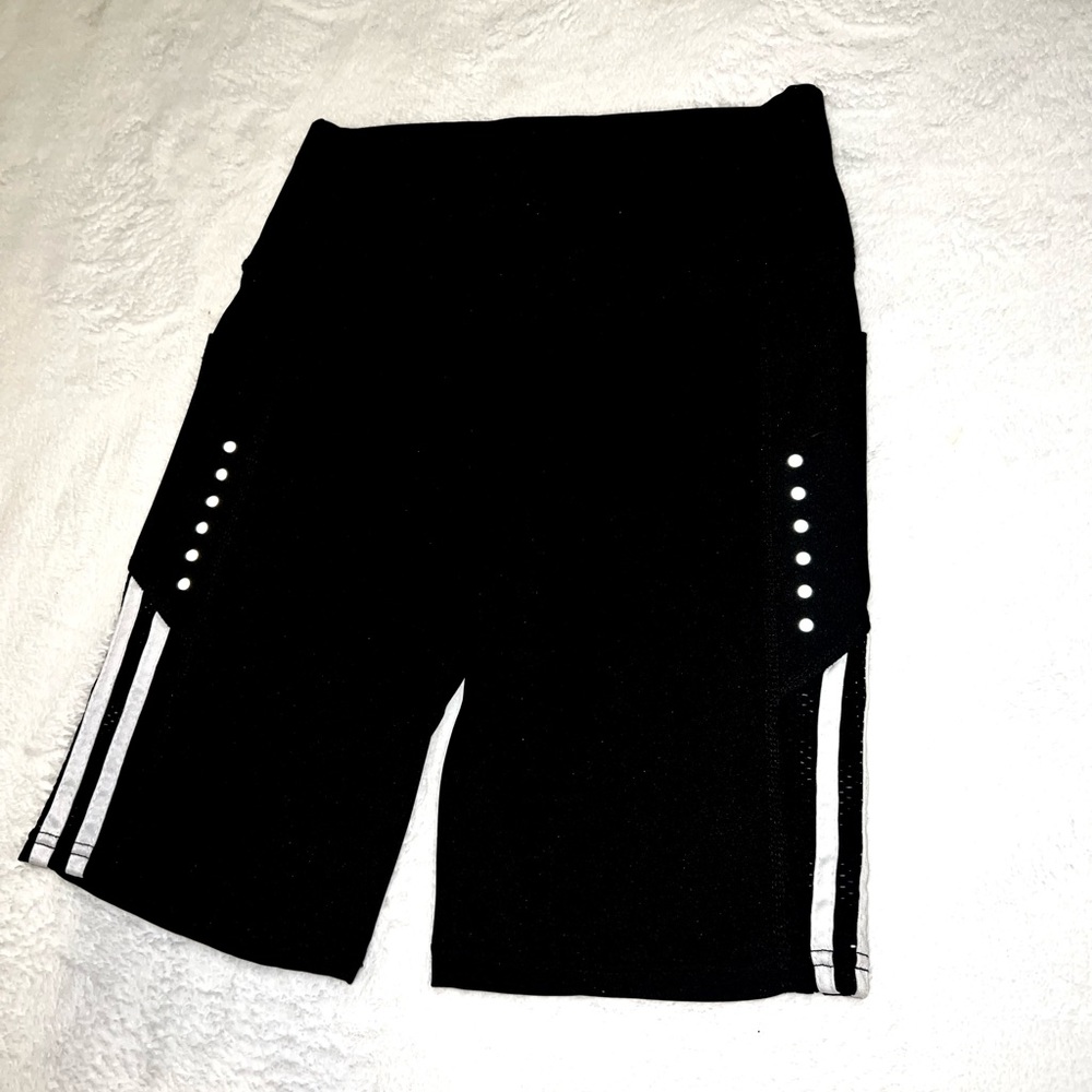 Black and White Stripe Fishnet Biker Shorts